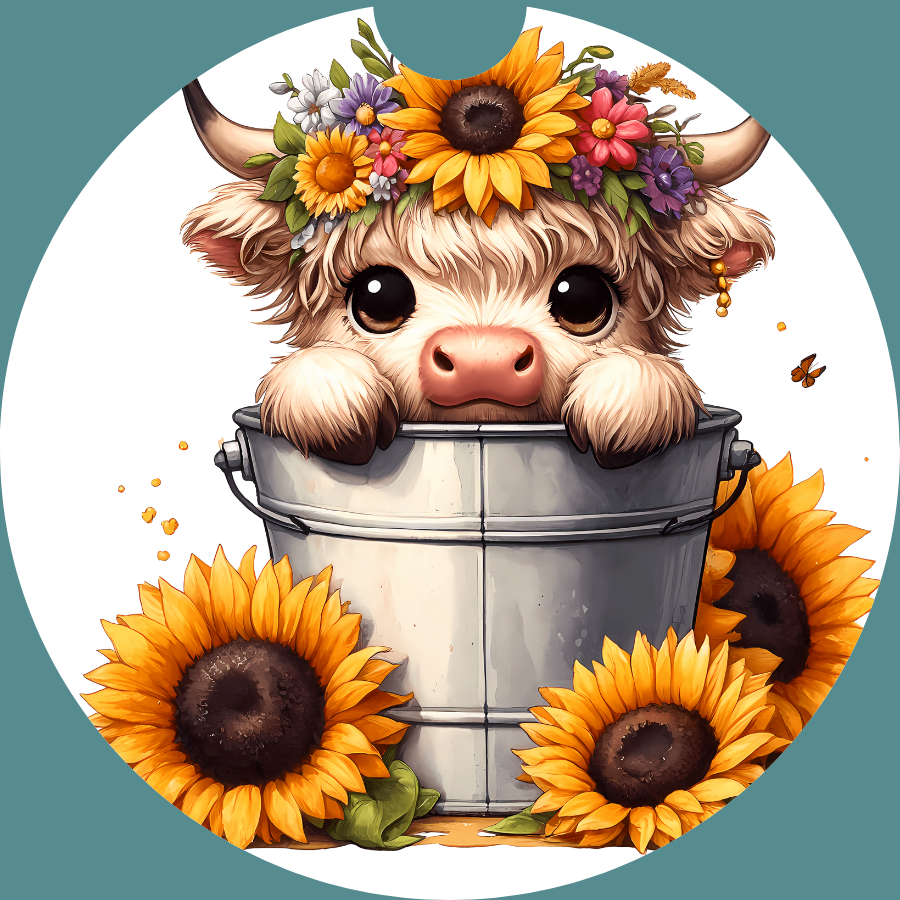 FLORAL HIGHLAND COW CAR COASTERS