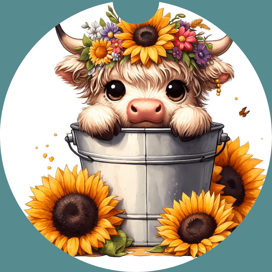 FLORAL HIGHLAND COW  CAR COASTERS