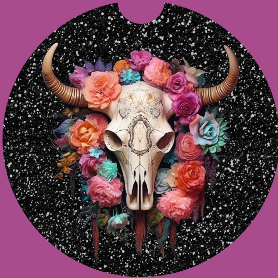 FLORAL COW SKULL CAR COASTERS