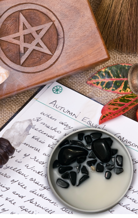 Crystal infused Black Obsidian candle tin